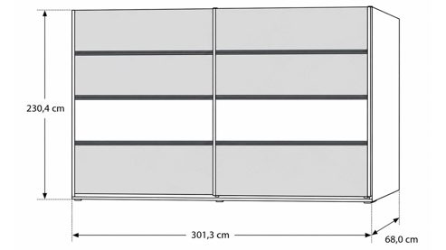 Kleiderschrank Interliving aus Holz in Beige Interliving Schlafzimmer Serie 1024 – Schwebetürenschrank Design 27,  Sand & Balkeneiche - zwei Türen, Breite ca. 301 cm