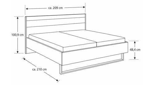 Bettgestell Interliving aus Holz in Holzfarben Interliving Schlafzimmer Serie 1024 – Bettgestell Kufengestell, Liegefläche ca. 200 x 200 cm - Balkeneiche