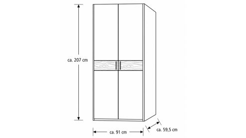 Kleiderschrank Interliving aus Holz in Grau Interliving Kleiderschrank Serie 1207 – Kleiderschrank mit TV-Nische Weiß & Manhattan – sechs Türen, zwei Schubladen, Breite ca. 300 cm