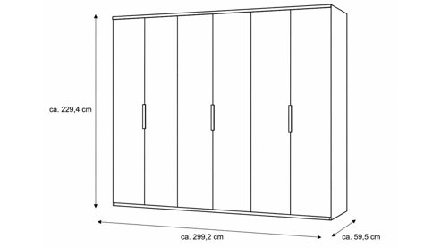 Kleiderschrank Interliving aus Holz in Hellgrau Interliving Schlafzimmer Serie 1210 – Kleiderschrank Seidengrau & Basalt - sechs Türen, Breite ca. 299 cm