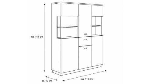 Highboard Interliving aus Holz in Holzfarben Interliving Wohnzimmer Serie 2025 - Highboard Wildeiche, Anthrazit & Kork - vier Türen, eine Schublade, Breite ca. 116 cm