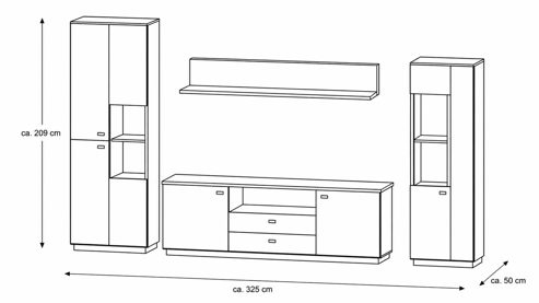 Wohnwand Interliving aus Holz in Holzfarben Interliving Wohnzimmer Serie 2025 - Wohnwand Wildeiche, Anthrazit & Kork - vierteilig, Breite ca. 325 cm