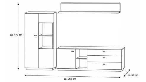 Wohnwand Interliving aus Holz in Holzfarben Interliving Wohnzimmer Serie 2025 - Wohnwand Wildeiche, Anthrazit & Kork - dreiteilig, Breite ca. 265 cm