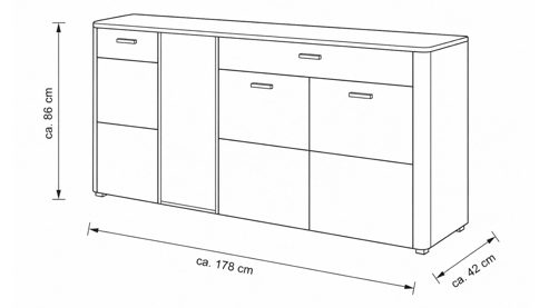 Sideboard Interliving aus Holz in Holzfarben Interliving Wohnzimmer Serie 2029 - Sideboard Wildeiche & Granit-Steinoptik - vier Türen, eine Schublade, Breite ca. 178 cm