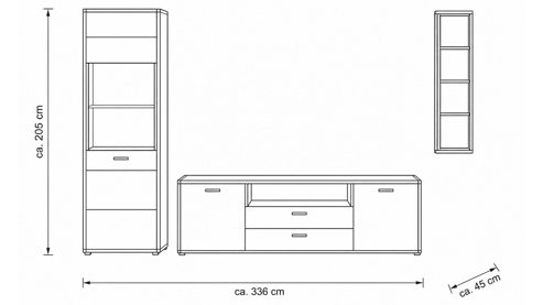 Wohnwand Interliving aus Holz in Holzfarben Interliving Wohnzimmer Serie 2029 - Wohnwand Wildeiche & Granit-Steinoptik - dreiteilig, Breite ca. 336 cm