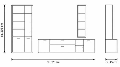 Wohnwand Interliving aus Holz in Holzfarben Interliving Wohnzimmer Serie 2029 - Wohnwand Wildeiche & Granit-Steinoptik - dreiteilig, Breite ca. 320 cm
