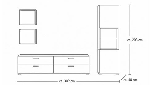 Wohnwand Interliving aus Holz in Weiß Interliving Wohnzimmer Serie 2030 PLUS - Wohnwand Sahara Creme & Granitfurnier - vierteilig, Länge ca. 309 cm