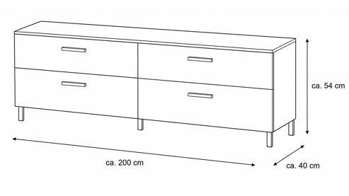 Lowboard Interliving aus Holz in Weiß Interliving Wohnzimmer Serie 2030 PLUS - Lowboard Sahara Creme & Granitfurnier - zwei Schubladen, Länge ca. 200 cm