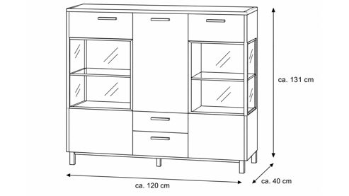 Highboard Interliving aus Holz in Dunkelgrau Interliving Wohnzimmer Serie 2030 - Highboard Wolfram Grey & Spaltholz - drei Türen, zwei Schubladen, Breite ca. 120 cm