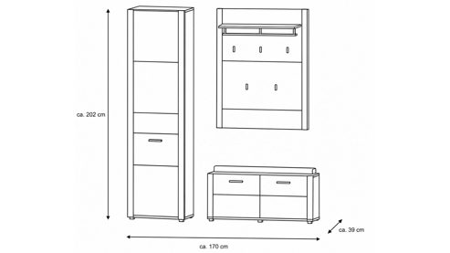 Garderoben-Set Interliving aus Holz in Holzfarben Interliving Garderoben Serie 6014 - Garderoben-Set Wildeiche & Granitfurnier - dreiteilig