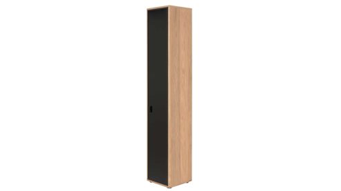 Vitrine Interliving aus Holz in Holzfarben Interliving Wohnzimmer Serie 2024 - Vitrine Eiche & Schwarzglas - eine Tür, Höhe ca. 208 cm