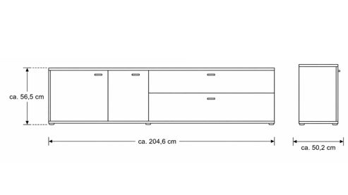 Wohnwand Interliving aus Holz in Holzfarben Interliving Wohnzimmer Serie 2024 - Wohnwand Eiche & Schwarzglas - dreiteilig, Breite ca. 299 cm