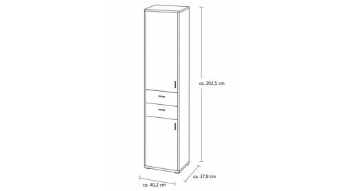 Einzelschrank Interliving aus Holz in Holzfarben Interliving Wohnzimmer Serie 2024 - Schrank Eiche - zwei Türen, zwei Schubladen, Höhe ca. 208 cm