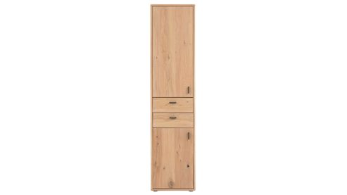 Einzelschrank Interliving aus Holz in Holzfarben Interliving Wohnzimmer Serie 2024 - Schrank Eiche & Schwarzglas - zwei Türen, zwei Schubladen, Höhe ca. 208 cm