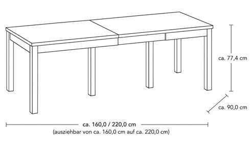 Auszugtisch Interliving aus Holz in Holzfarben Interliving Wohnzimmer Serie 2024 - Auszugtisch Eiche - ca. 160 - 220 x 90 cm