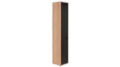 Vitrine Interliving aus Holz in Holzfarben Interliving Wohnzimmer Serie 2024 - Vitrine Eiche & Schwarzglas - eine Tür, Höhe ca. 208 cm