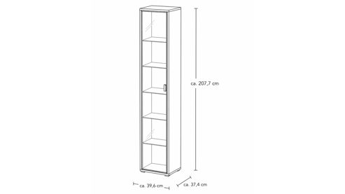 Vitrine Interliving aus Holz in Holzfarben Interliving Wohnzimmer Serie 2024 - Vitrine Eiche & Schwarzglas - eine Tür, Höhe ca. 208 cm