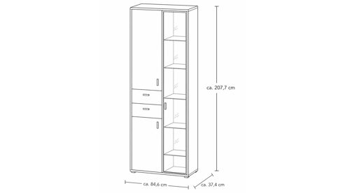 Wohnwand Interliving aus Holz in Holzfarben Interliving Wohnzimmer Serie 2024 - Wohnwand Eiche & Schwarzglas - dreiteilig, Breite ca. 299 cm