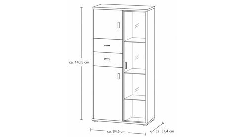 Wohnwand Interliving aus Holz in Holzfarben Interliving Wohnzimmer Serie 2024 - Wohnwand Eiche & Schwarzglas - dreiteilig, Breite ca. 319 cm