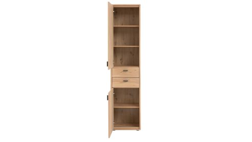 Einzelschrank Interliving aus Holz in Holzfarben Interliving Wohnzimmer Serie 2024 - Schrank Eiche - zwei Türen, zwei Schubladen, Höhe ca. 208 cm