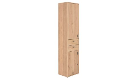 Einzelschrank Interliving aus Holz in Holzfarben Interliving Wohnzimmer Serie 2024 - Schrank Eiche - zwei Türen, zwei Schubladen, Höhe ca. 208 cm