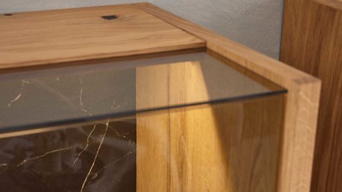 Vitrine Interliving aus Holz in Holzfarben Interliving Wohnzimmer Serie 2027 - Highboard-Vitrine Asteiche - eine Tür, Höhe ca. 144 cm