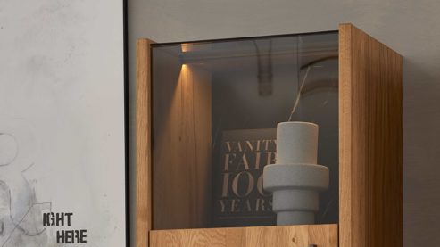 Vitrine Interliving aus Holz in Holzfarben Interliving Wohnzimmer Serie 2027 - Highboard-Vitrine Asteiche - eine Tür, Höhe ca. 144 cm