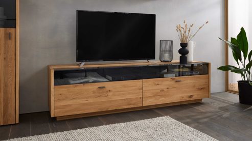 Lowboard Interliving aus Holz in Holzfarben Interliving Wohnzimmer Serie 2027 - Lowboard Asteiche - zwei Schubladen, Länge ca. 216 cm