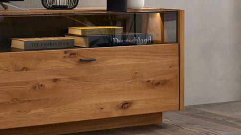 Lowboard Interliving aus Holz in Holzfarben Interliving Wohnzimmer Serie 2027 - Lowboard Asteiche - zwei Schubladen, Länge ca. 216 cm