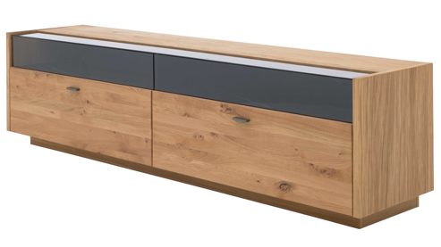 Lowboard Interliving aus Holz in Holzfarben Interliving Wohnzimmer Serie 2027 - Lowboard Asteiche - zwei Schubladen, Länge ca. 216 cm