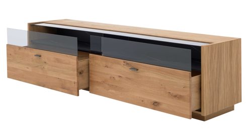 Wohnwand Interliving aus Holz in Holzfarben Interliving Wohnzimmer Serie 2027 - Wohnwand Asteiche - dreiteilig, Breite ca. 318 cm