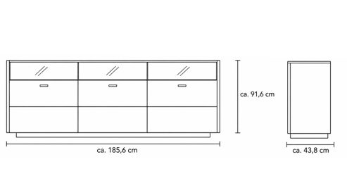 Sideboard Interliving aus Holz in Holzfarben Interliving Wohnzimmer Serie 2027 - Sideboard Asteiche - drei Türen,  Länge ca. 186 cm
