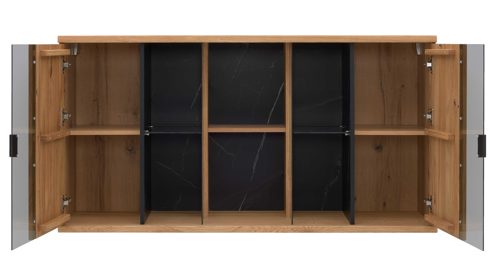Wohnwand Interliving aus Holz in Holzfarben Interliving Wohnzimmer Serie 2027 - Wohnwand Asteiche - dreiteilig, Breite ca. 318 cm