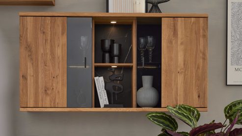Hängeschrank Interliving aus Holz in Holzfarben Interliving Wohnzimmer Serie 2027 - Hängeschrank Asteiche - zwei Türen, Breite ca. 140 cm