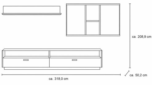 Wohnwand Interliving aus Holz in Holzfarben Interliving Wohnzimmer Serie 2027 - Wohnwand Asteiche - dreiteilig, Breite ca. 318 cm
