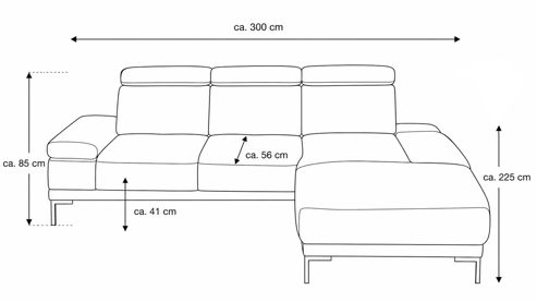Ecksofa Interliving aus Stoff in Hellgrau Interliving Sofa Serie 4251 – Ecksofa stahlfarbenes Flachgewebe Sneak 149 & silberfarbene Metallfüße – Stellfläche ca. 300 x 225 cm