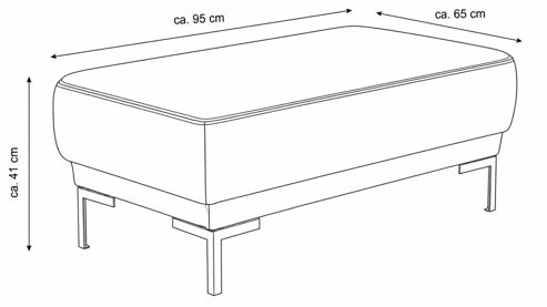 Polsterhocker Interliving aus Stoff in Hellgrau Interliving Sofa Serie 4251 – Polsterhocker hellgraues Flachgewebe Sneak 149 & silberfarbene Metallfüße – ca. 95 x 65 cm