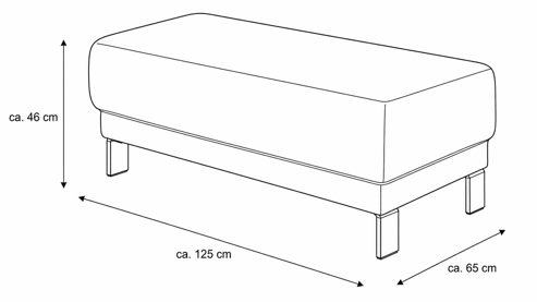 Polsterhocker Interliving aus Stoff in Grau Interliving Sofa Serie 4252 – Polsterhocker stahlfarbener Bezug Sneak 149 & Metallfüße 4.31 – ca. 125 x 65 cm