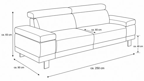Dreisitzer Interliving aus Stoff in Grau Interliving Sofa Serie 4252 – Dreisitzer stahlfarbener Bezug Sneak 149 & Metallfüße – Länge ca. 250 cm