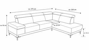 Ecksofa Interliving aus Stoff in Anthrazit Interliving Sofa Serie 4252 – Ecksofa anthrazitfarbener Stoffbezug Büffel & Metallfüße – Stellfläche ca. 275 x 220 cm
