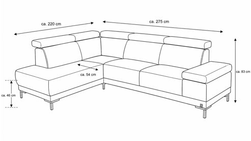 Ecksofa Interliving aus Stoff in Anthrazit Interliving Sofa Serie 4252 – Ecksofa anthrazitfarbener Stoffbezug Büffel & Metallfüße – Stellfläche ca. 220 x 275 cm