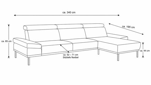 Ecksofa Interliving aus Stoff in Hellbraun Interliving Sofa Serie 4254 – Ecksofa cognacfarbene Mikrofaser Magnum & schwarze Metallfüße 4.35 – Stellfläche ca. 340 x 195 cm