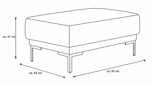 Polsterhocker Interliving aus Stoff in Hellgrau Interliving Sofa Serie 4255 – Polsterhocker silberfarbener Bezug Mara 9 & schwarze Metallfüße 4.26 - ca. 65 x 95 cm