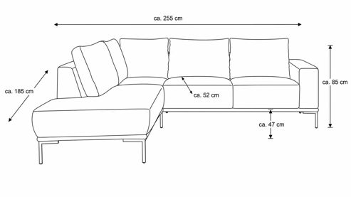 Ecksofa Interliving aus Stoff in Dunkelgrau Interliving Sofa Serie 4255 – Ecksofa grauer Bezug Comora 9853 & silberfarbene Metallfüße 4.26 - Stellfläche ca. 185 x 255 cm