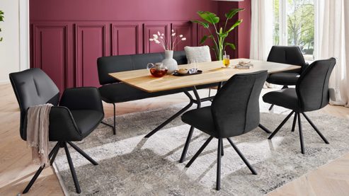 Vierfußstuhl Interliving aus Kunstfaser in Schwarz Interliving Esszimmer Serie 5116 – Polsterstuhl carbonschwarze Mikrofaser Night & schwarzes Gestell F37