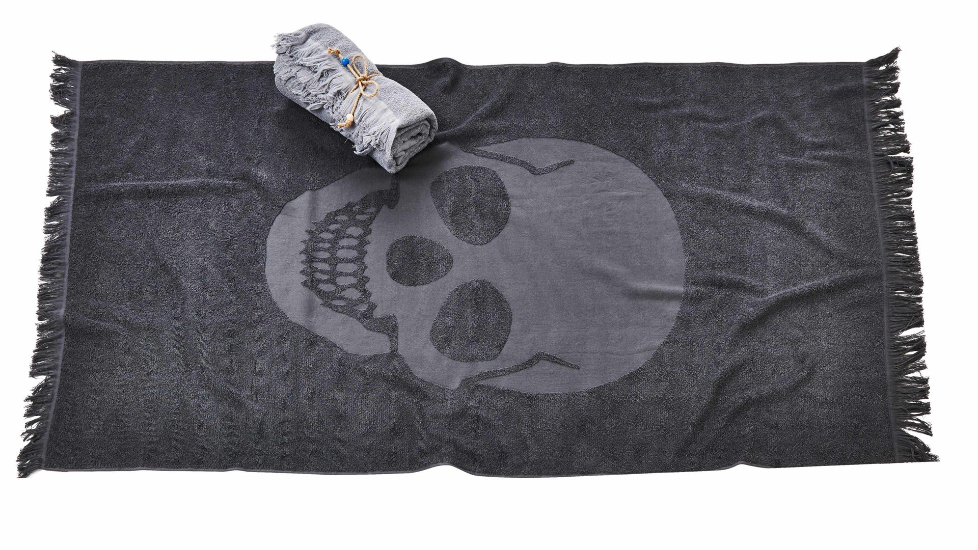 Hamamtuch Done.® aus Stoff in Anthrazit done.® Hamamtuch Capri anthrazitfarbene Baumwolle – Motiv Skull