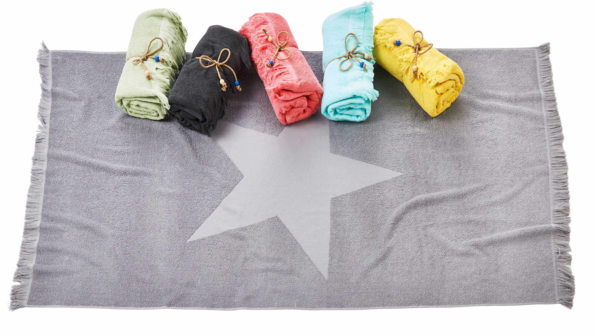 Hamamtuch Done.® aus Stoff in Hellgrau done.® Hamamtuch Capri silberfarbene Baumwolle – Motiv Stern