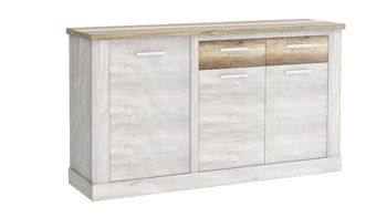 Sideboard Forte® aus Holz in Weiß Sideboard Duro Pinie weiß & Eiche antik – drei Türen, zwei Schubladen