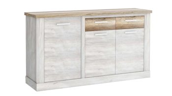 Lowboard Forte® aus Holz in Weiß Medienmöbel Duro Pinie weiß & Eiche antik – eine Tür, zwei Schubladen