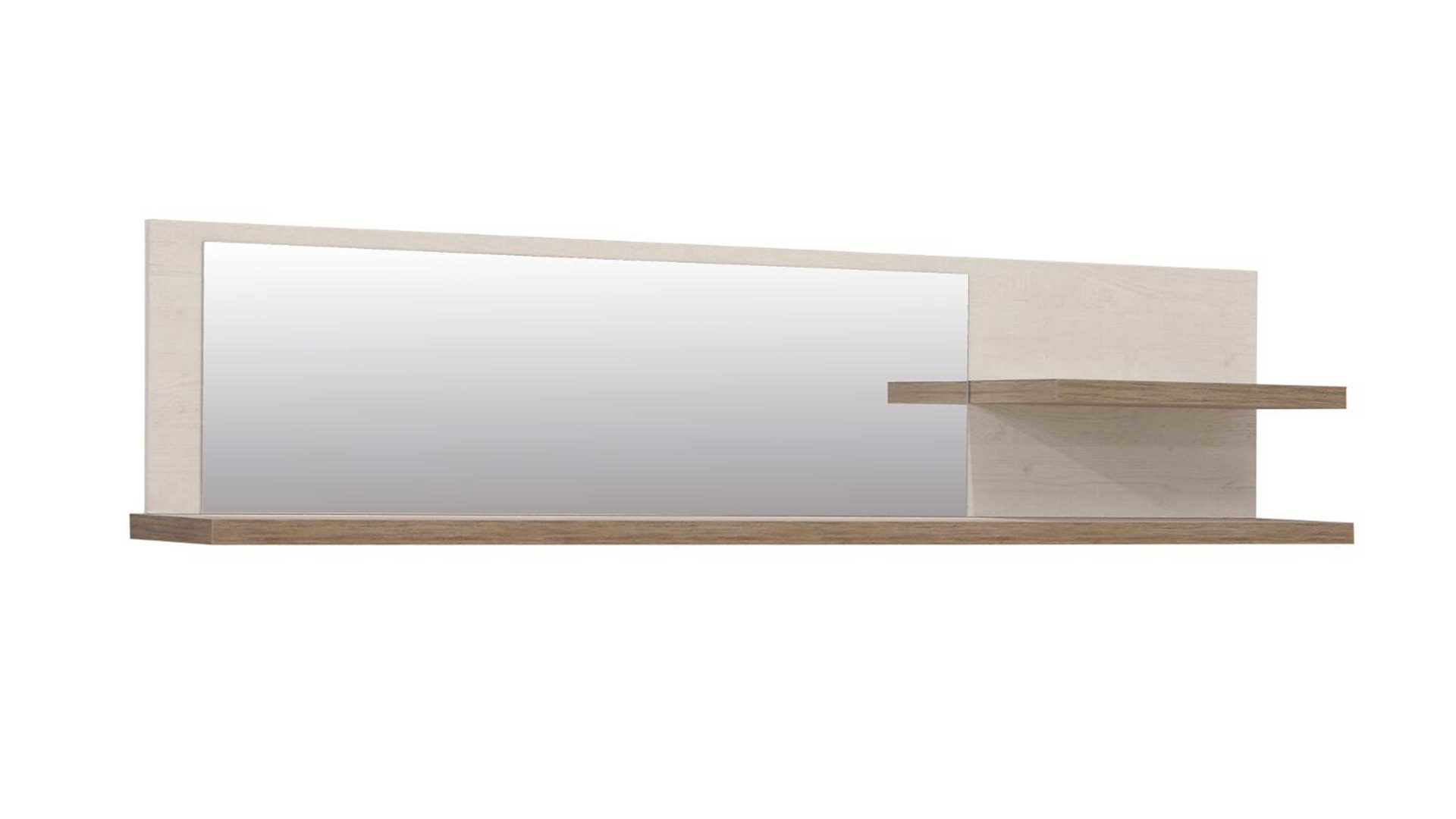 Wandregal Forte® aus Holz in Weiß Wandregal Duro mit Spiegel Pinie weiß & Eiche antik – ca. 213 x 47 cm